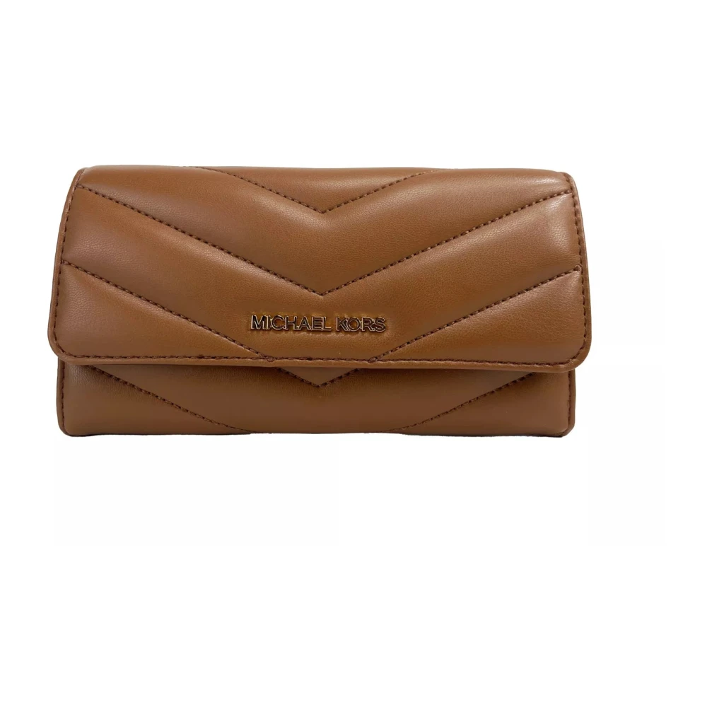 Michael Kors Gestikte Drievoudige Portemonnee Bruin Leer Brown Dames