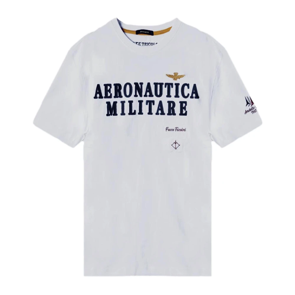 Aeronautica militare Geborduurd Logo T-shirt Wit White Heren