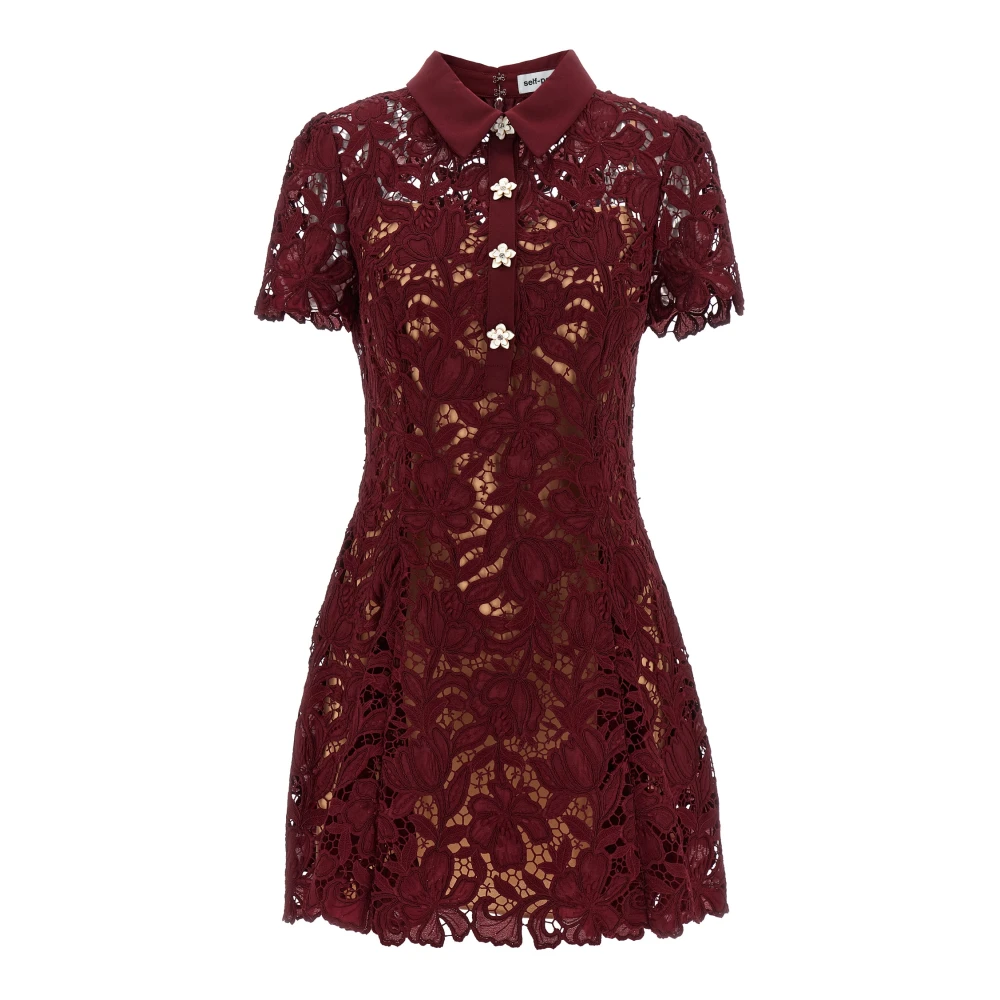 Self Portrait Women's Red Short Dresses, M, Lace Mini Dress