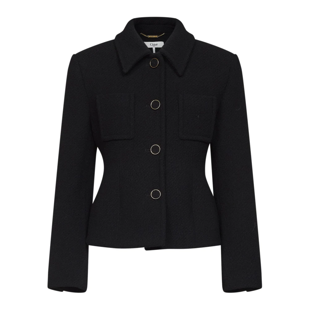 Chloé , Light Jackets, Female, Black, M, Peplum Wool Jacket