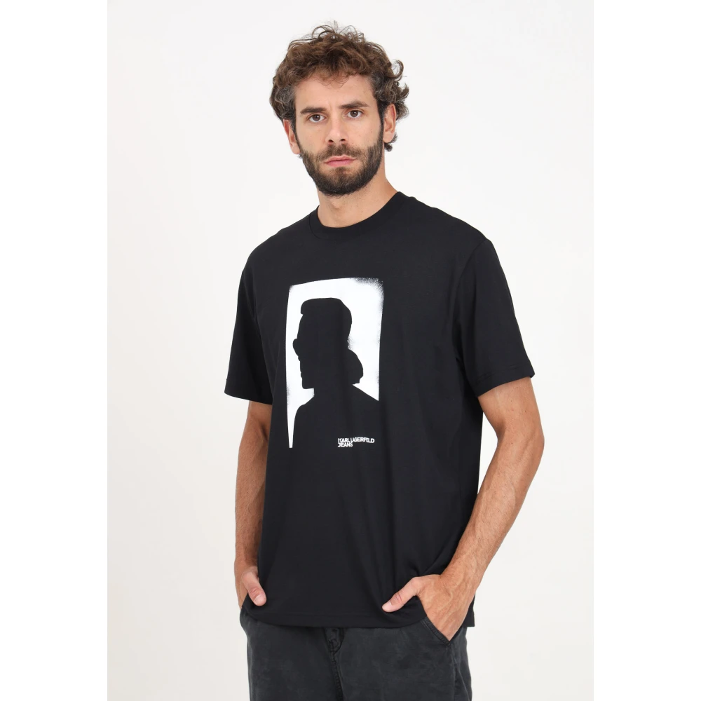 Karl Lagerfeld Portret Print Zwart T-shirt Black Heren