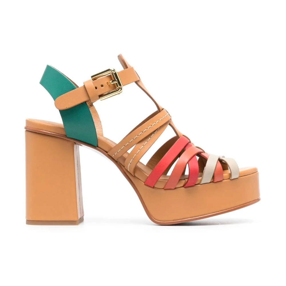 See by Chloé Multicolor Leren Sandalen met Gevlochten Bandjes Brown Dames