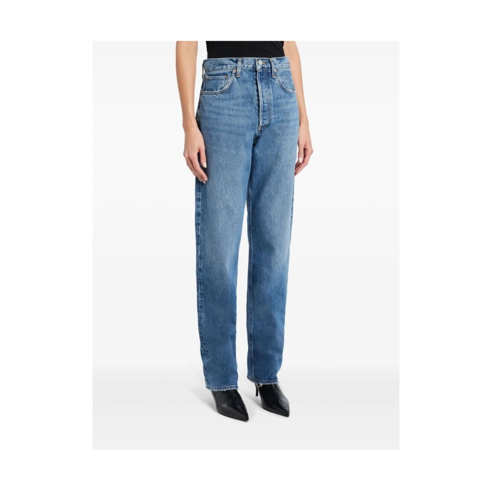 Agolde Blauwe Denim Straight Leg Jeans Blue Dames