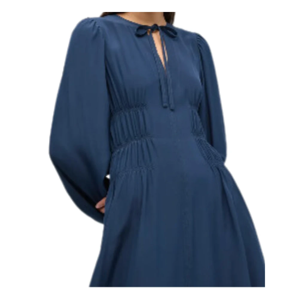Ulla Johnson Rouen Midi Jurk met Elastische Ruches Blue Dames