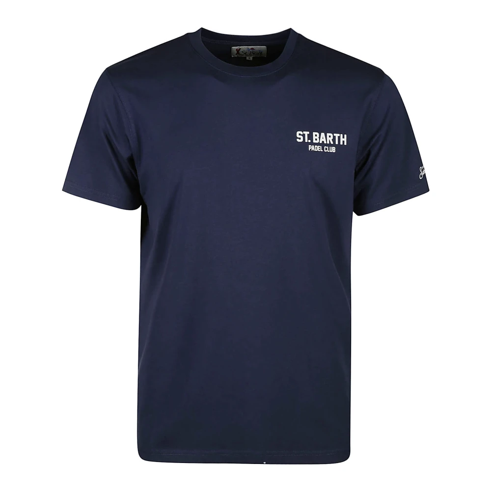 MC2 Saint Barth Blauw Padel Club T-shirt met St. Barth Borduursel Blue Heren