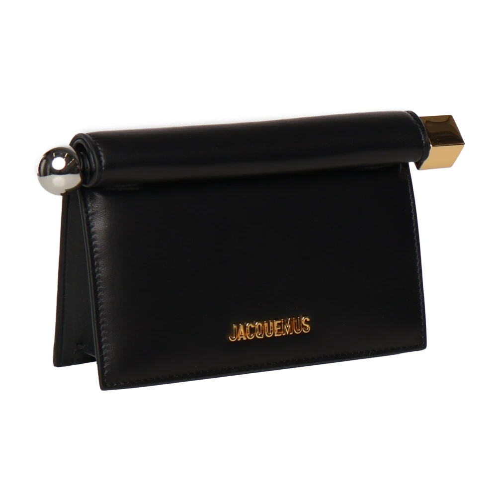 Jacquemus Zwarte leren clutch met metalen afwerking Black Dames