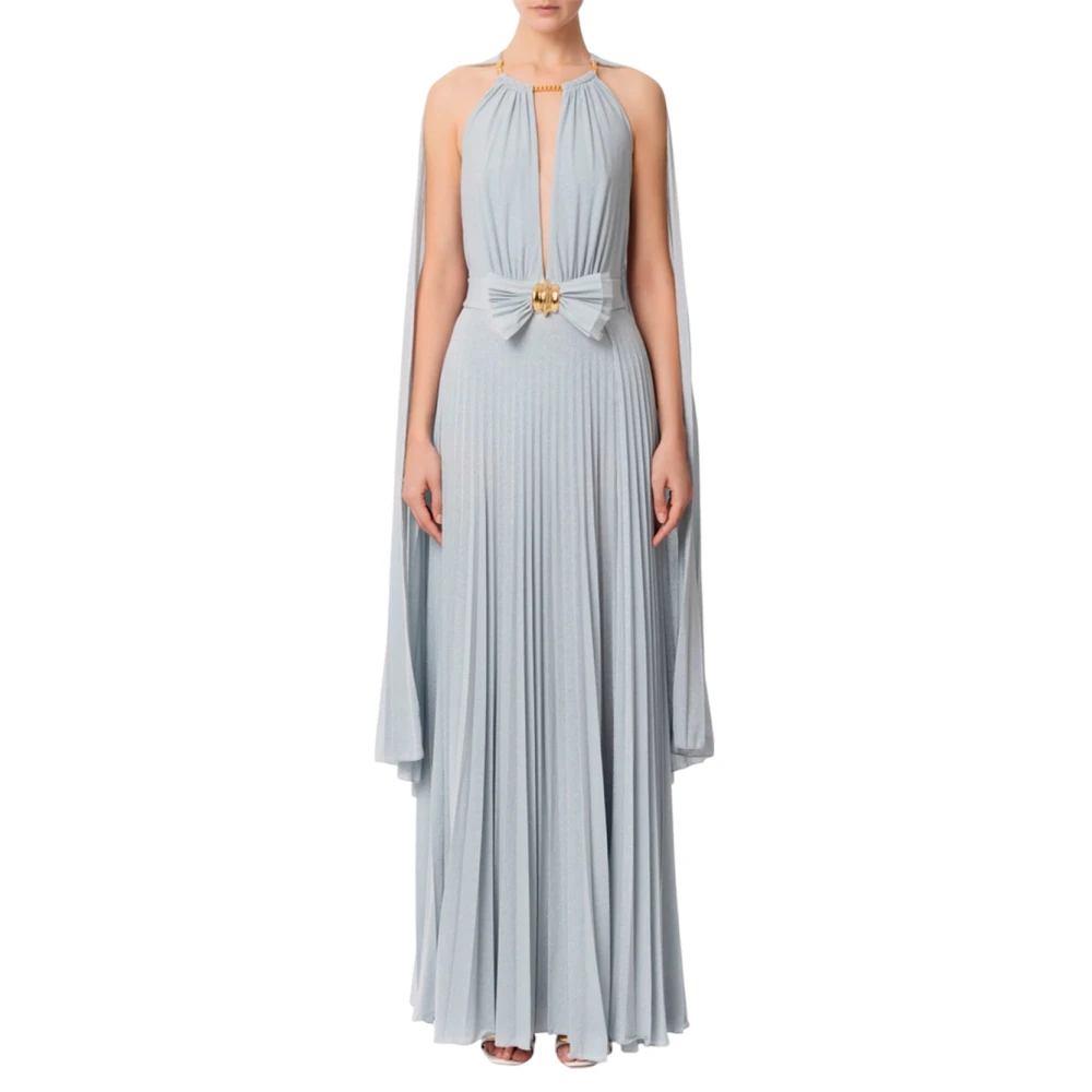 Elisabetta Franchi Elegante Avondjurk met Gouden Details Blue Dames