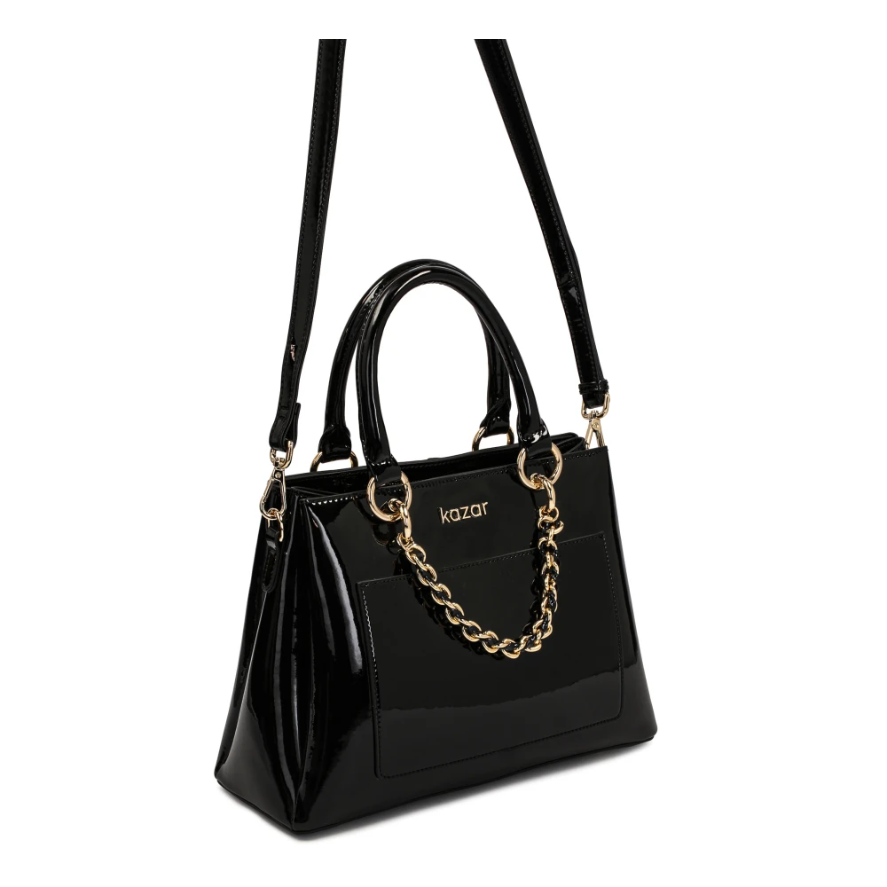 Kazar Elegante Patentleren Satchel Tas met Ketting Black Dames
