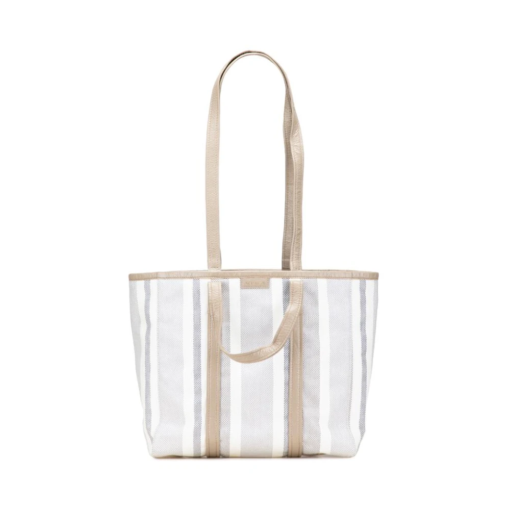 Balenciaga Vintage Women's Gray Pre-Owned Striped Tote Bag