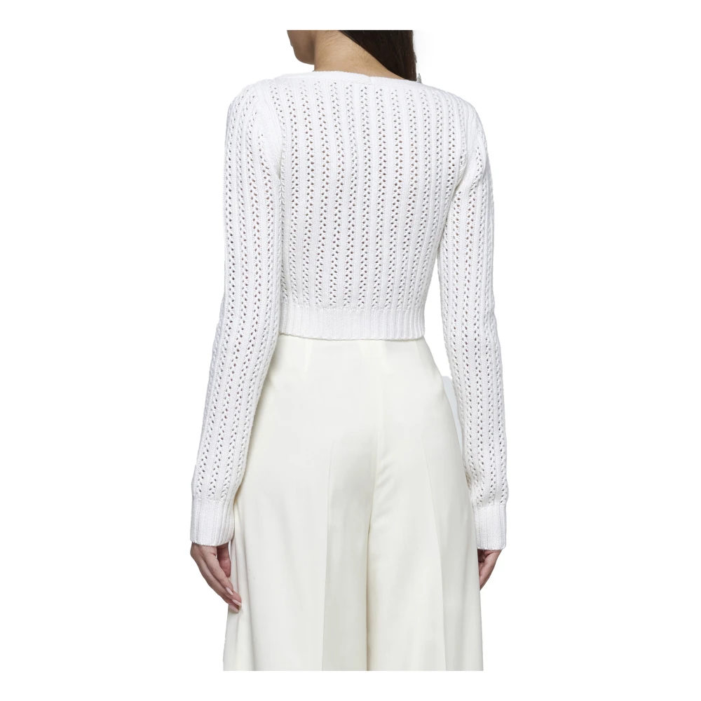 Max Mara Vanilla Crochet V-Neck Sweater White Dames
