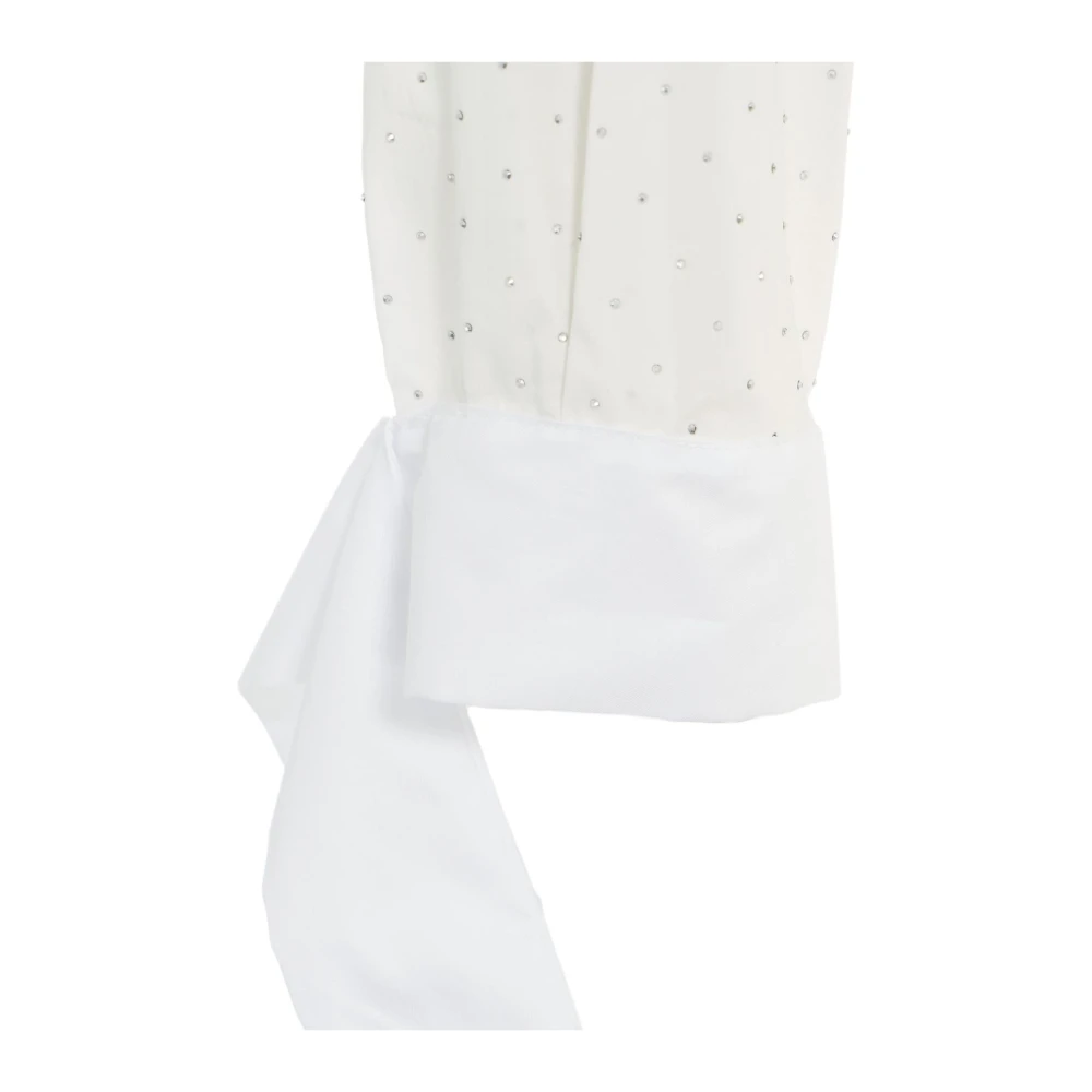 Elisabetta Franchi Witte Strass Detail Dubbele Kraag Blouse White Dames