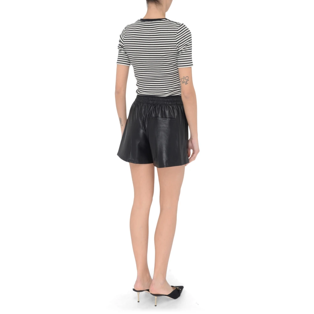 Anine Bing Gestreept katoenen T-shirt met hoge hals Black Dames