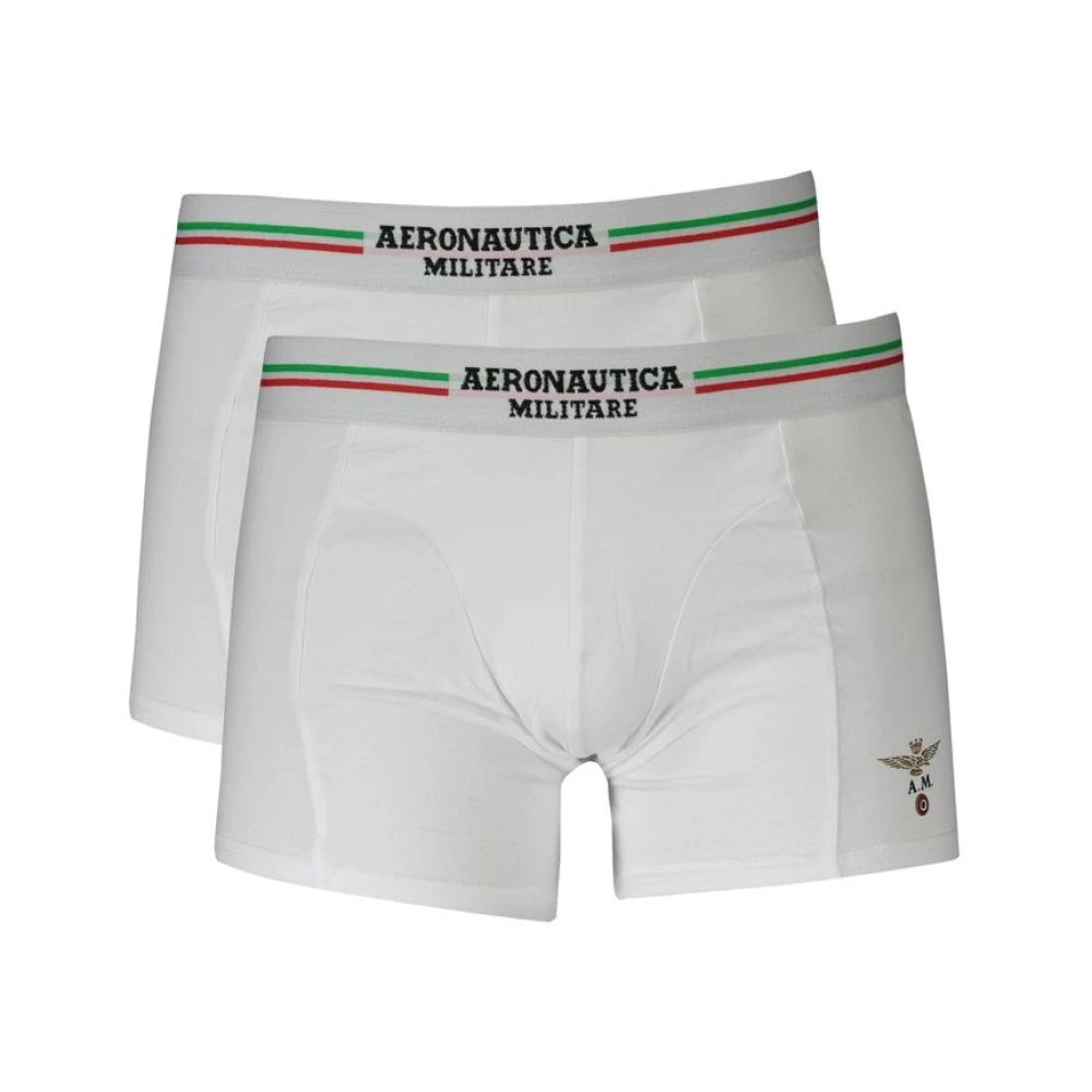 Aeronautica Militare Bomull Boxershorts Bi-Pack Elastiskt Logo White, Herr