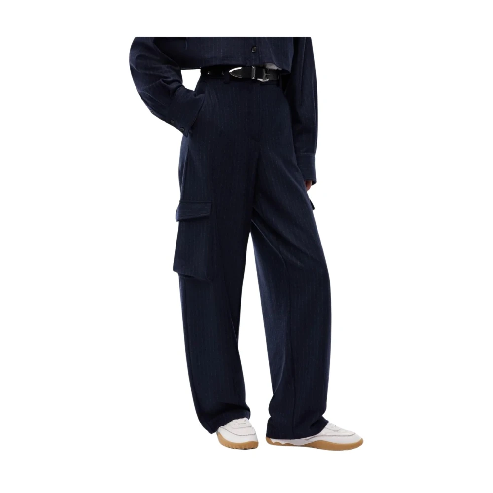 Pinko Donna Blu - Pantaloni Gessati Con Tasche Cargo - 38 - Immagine 3