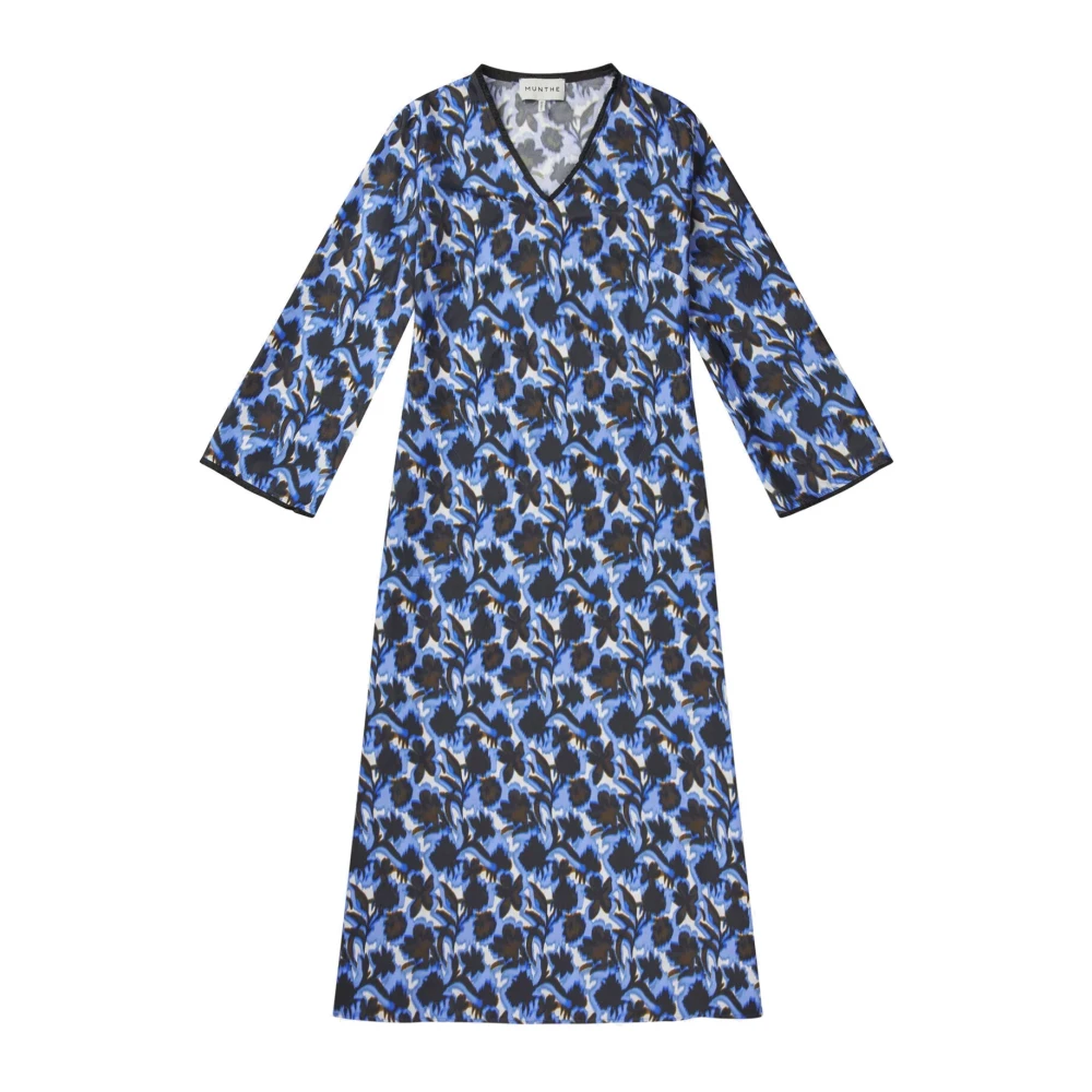 Munthe Blauwe Zijden Jurk met Lange Mouwen Blue Dames