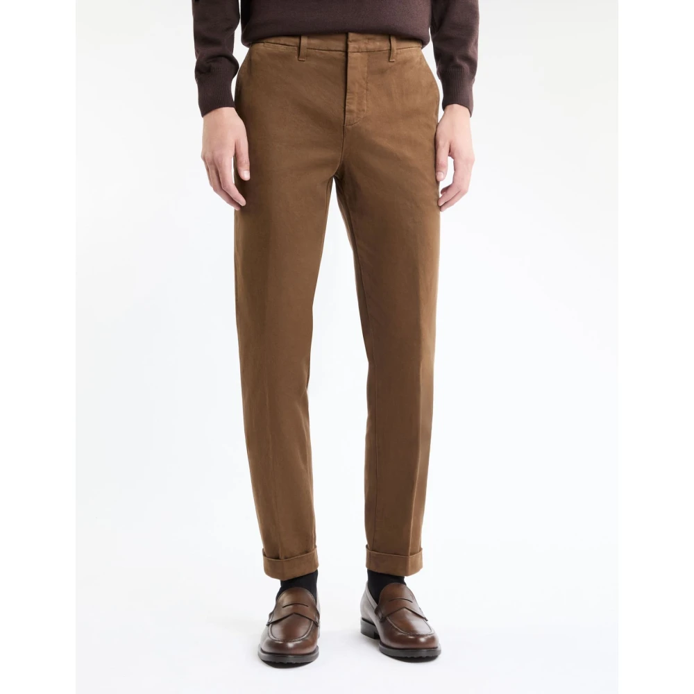 Fay Slim Gabardine Broek Brown Heren
