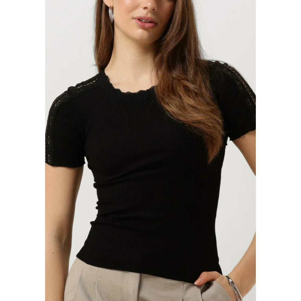 Rosemunde Dames Tops & T-shirts Benita Silk T-shirt W Lace Black Dames