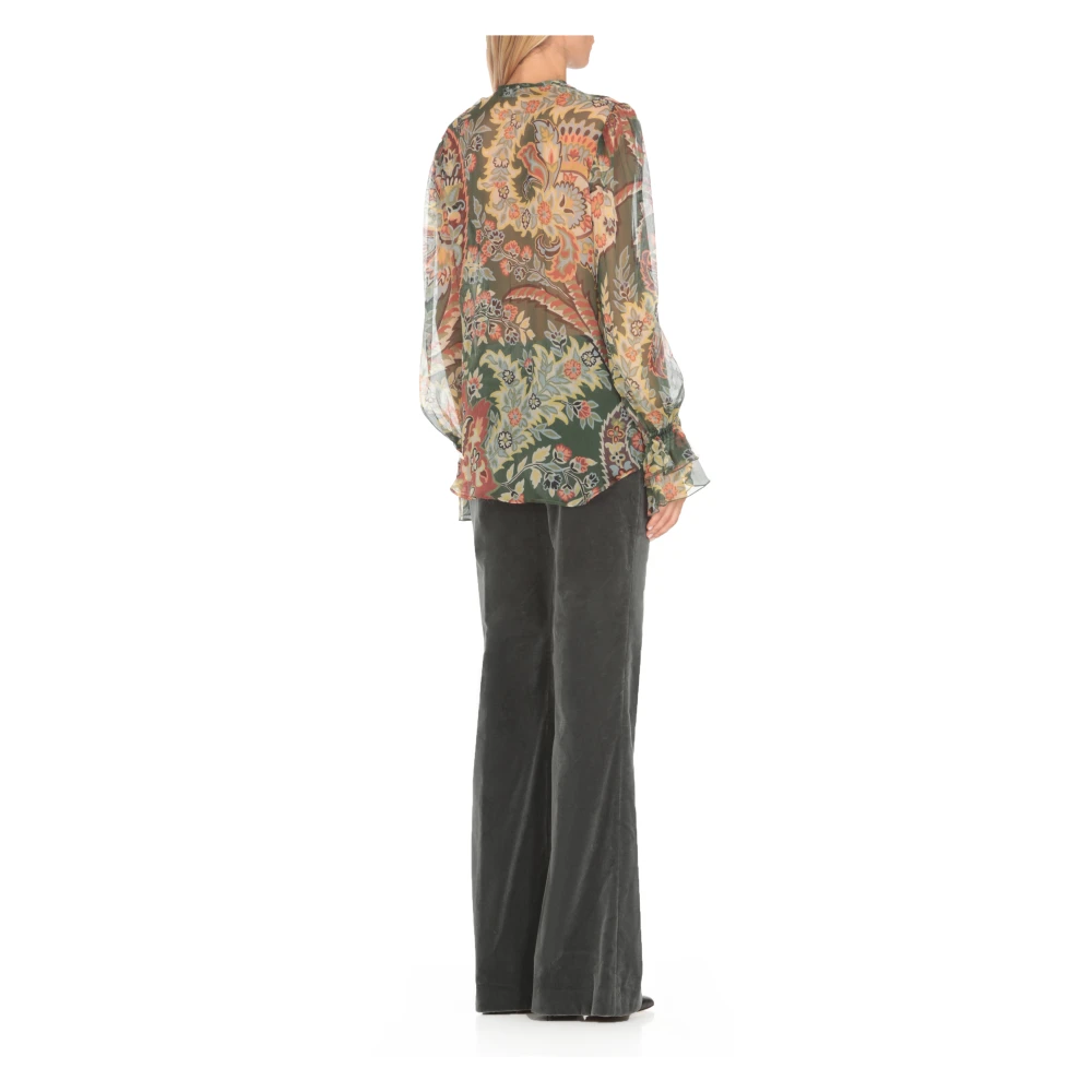 ETRO Groene Zijden Blouse met Volant Kraag Green Dames