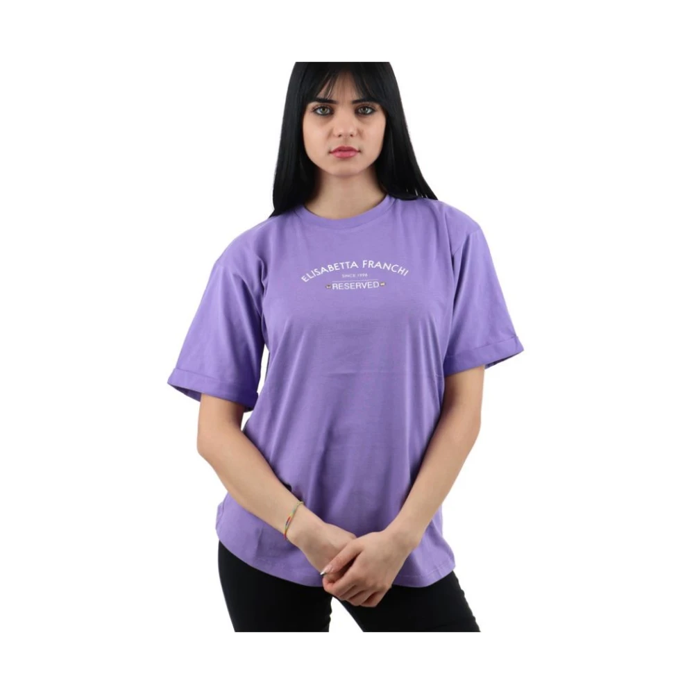 Elisabetta Franchi Logo Print Crew Neck Sweater Purple Dames