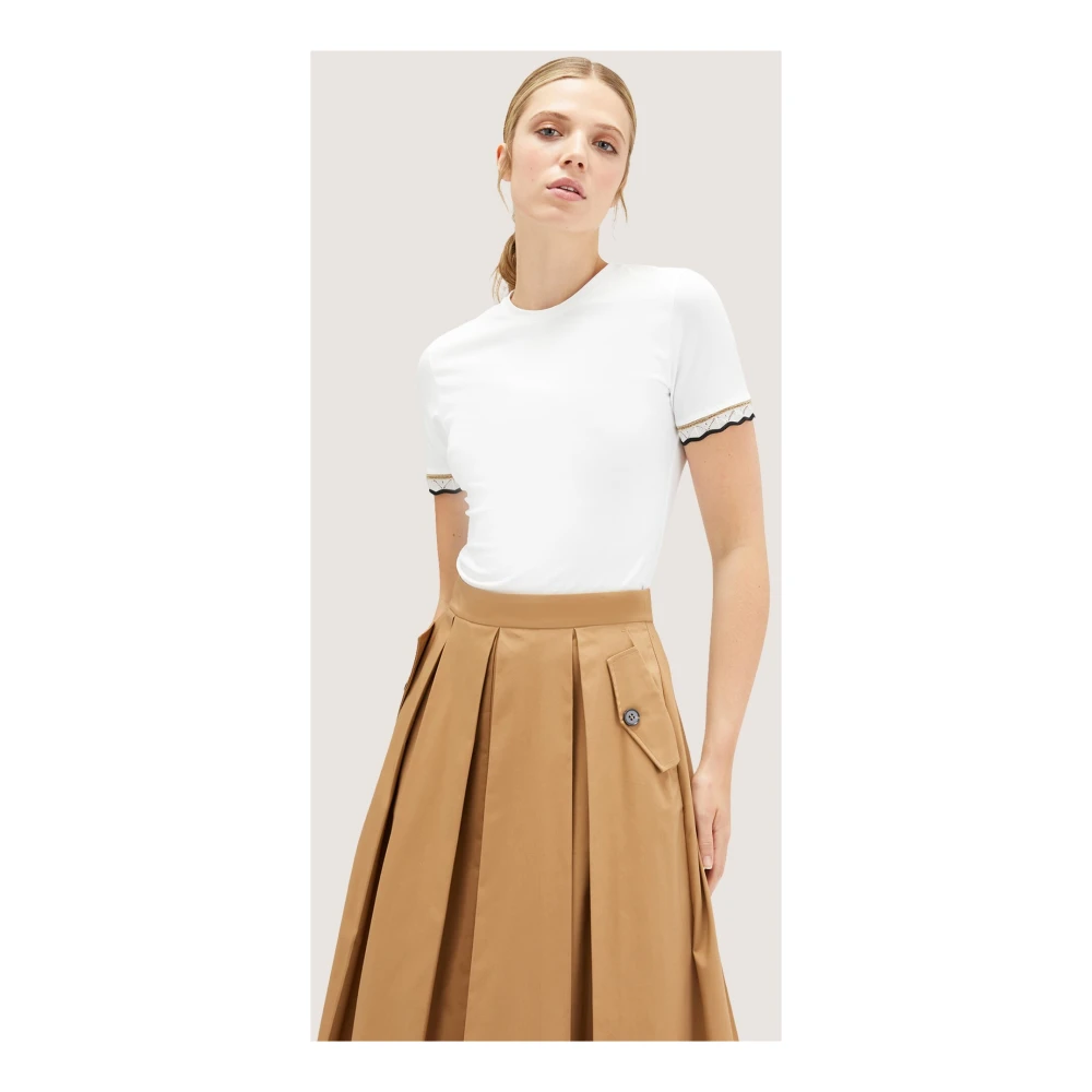 Motivi Lamé Gebreide Boord T-Shirt White Dames