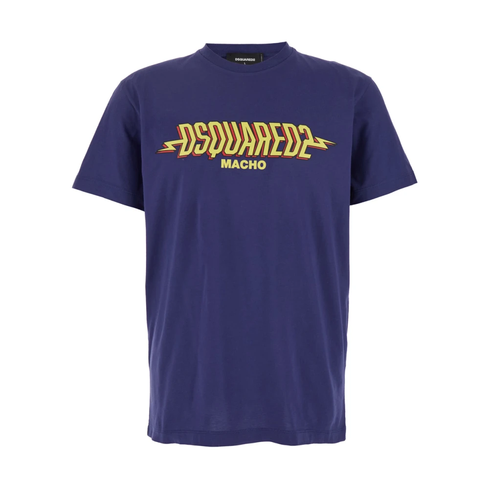 Dsquared2 Blauw Logo Print Crewneck T-Shirt Katoen Blue Heren