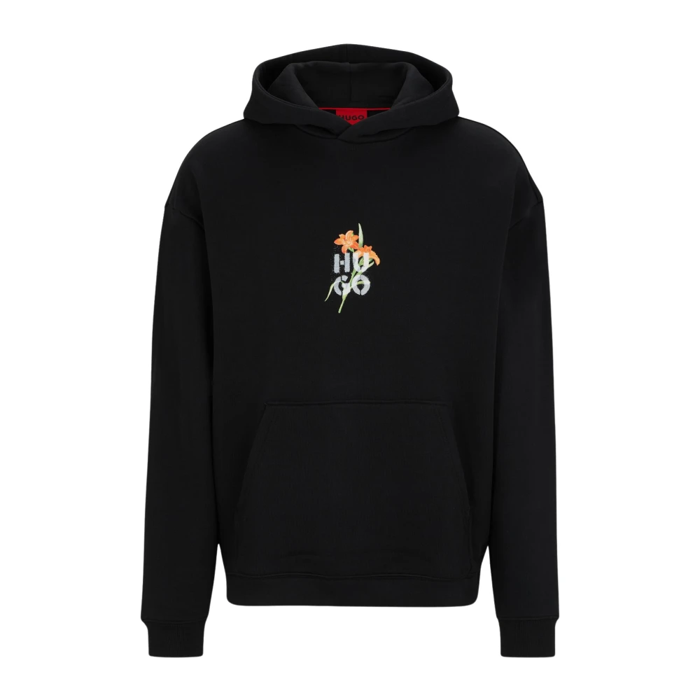Hugo Boss Zwarte Bloemen Hoodie Trui Black Heren