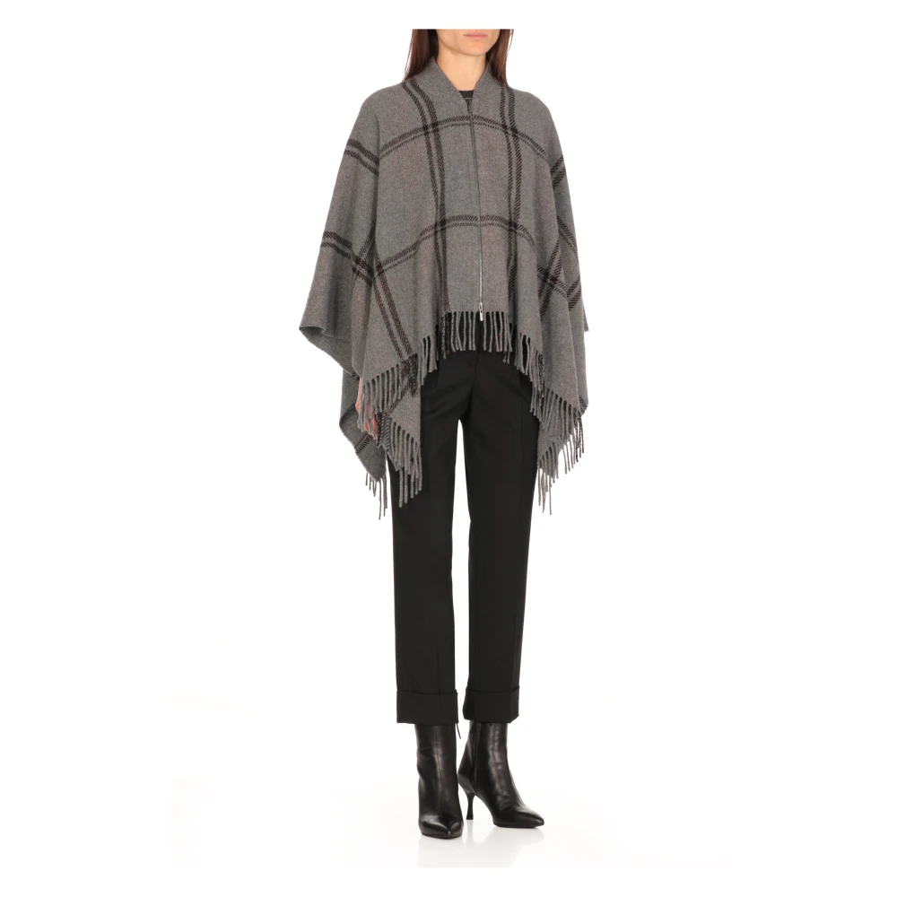 PESERICO Grijze Wollen Poncho met Lurex Details Gray Dames