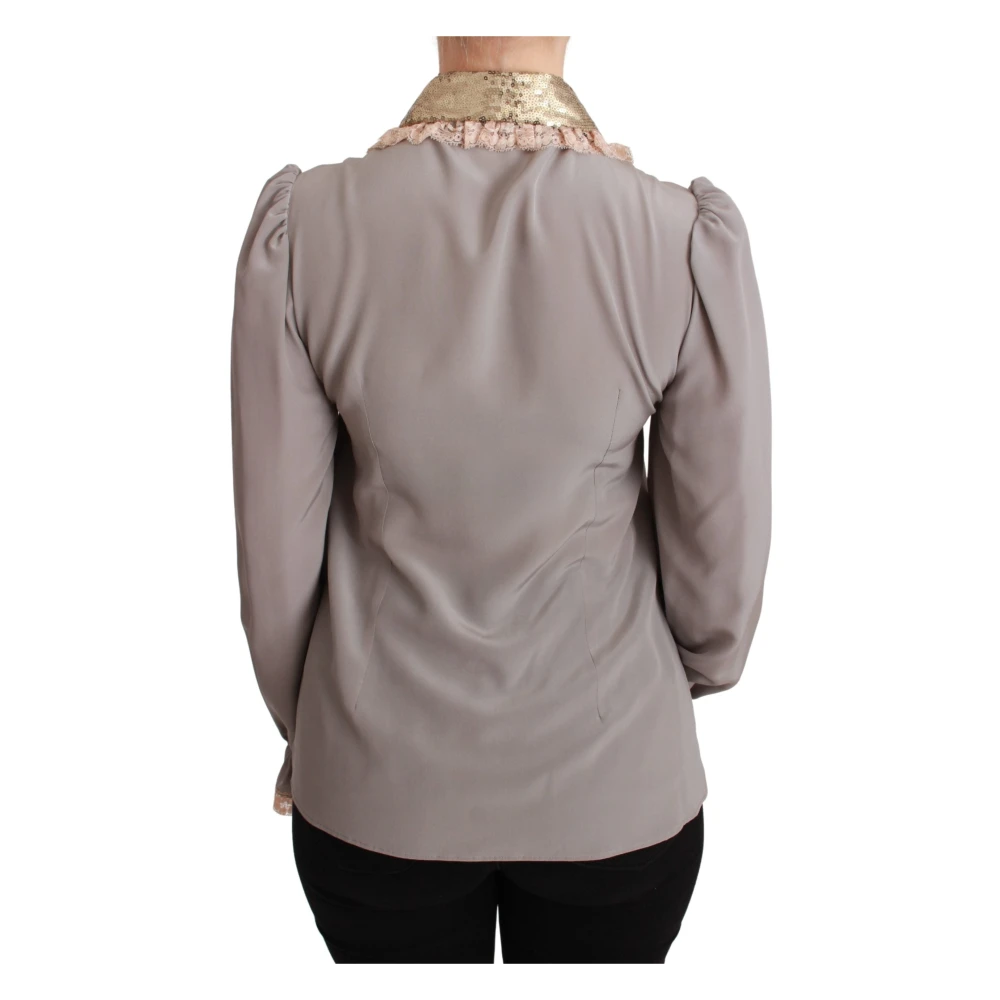 Dolce & Gabbana Grijze Zijden Pailletten Kant Blouse Gray Dames