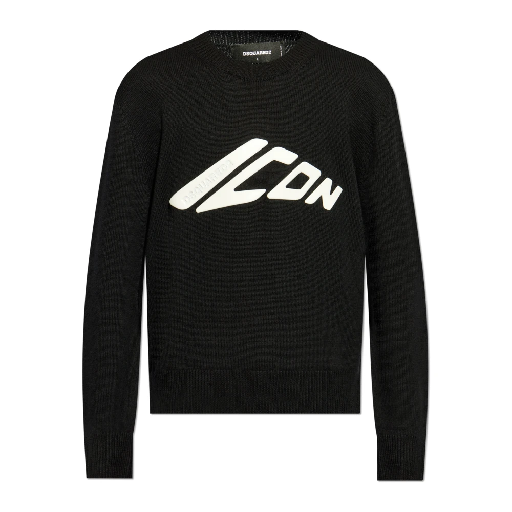 Dsquared2 Men's Black Jumper With Logo - Round-Neck Knitwear - L - Knitwear
