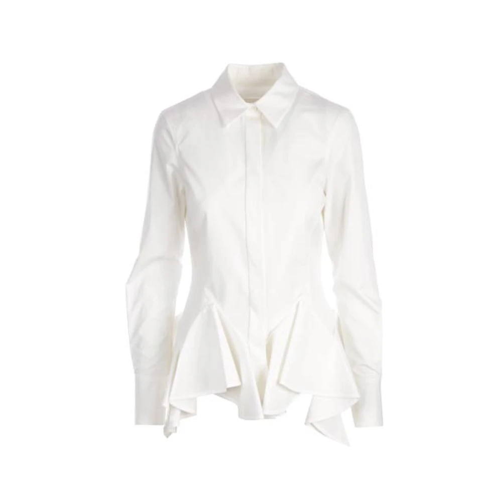 Givenchy Vit Åtsittande Bomullspoplin Skjorta med Rynkad Nederkant White, Dam