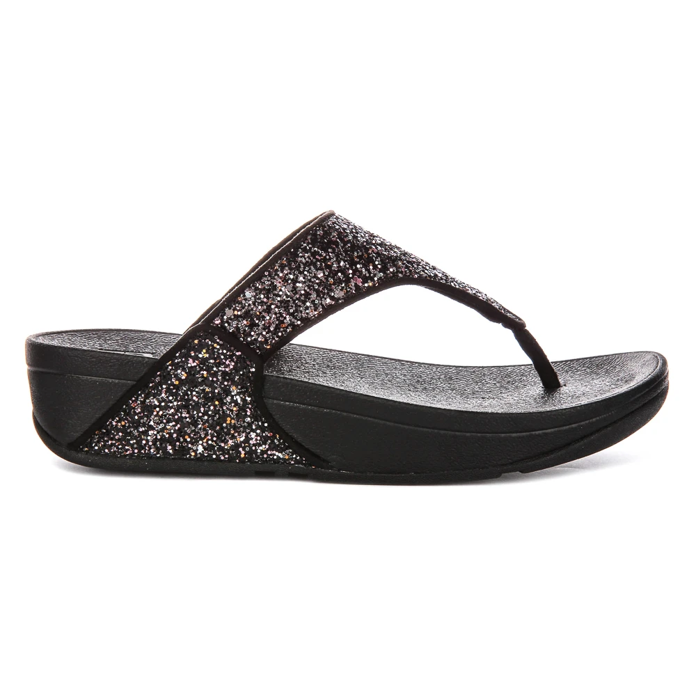 Fitflop Women's Black Flip Flops, 8 Uk, Lulu Multi Tonal Glitter Toe-Post Sandals