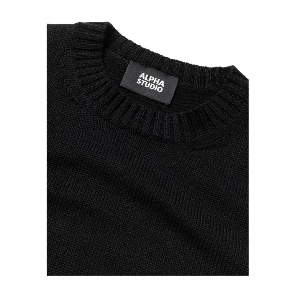 Alpha Studio Merinowol Ronde hals Trui Black Heren