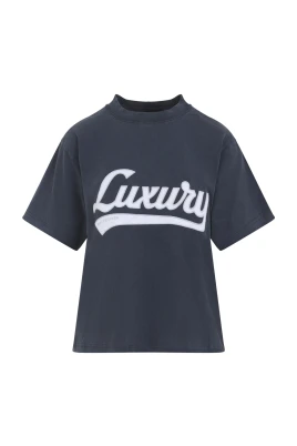 Blå Bomull T-shirt med Logo Patch
