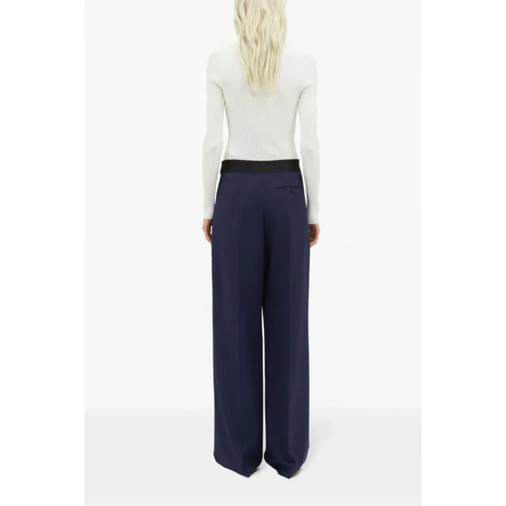 Msgm Blauwe Wollen Wijde Pijp Broek Blue Dames