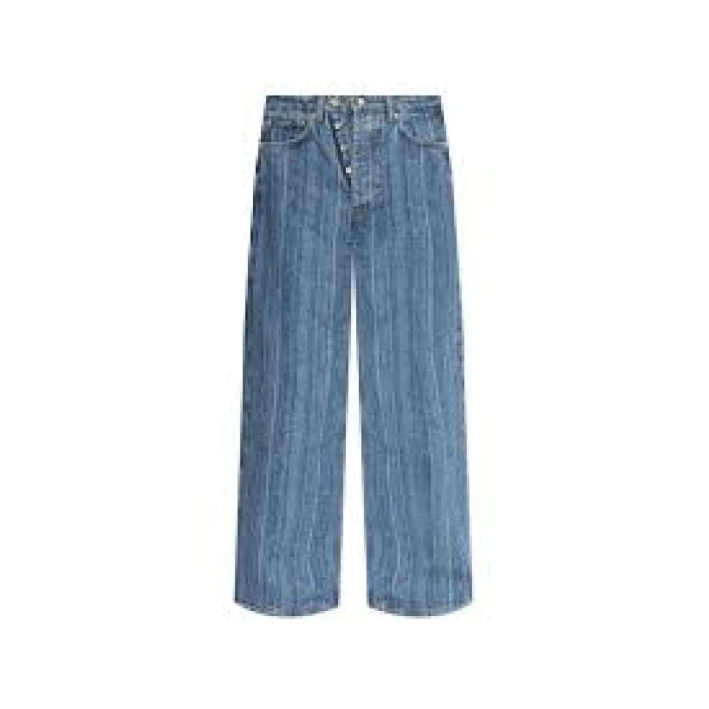Ganni Women's Blue Straight Fit Jeans, W27, Structured Denim Double Fly Baggy Jeans
