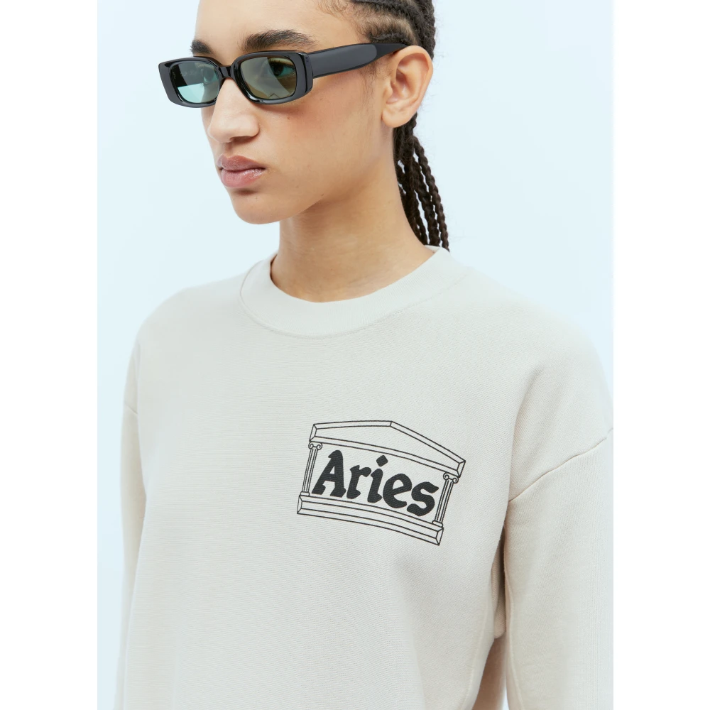 Aries Temple Logo Sweatshirt Beige Heren