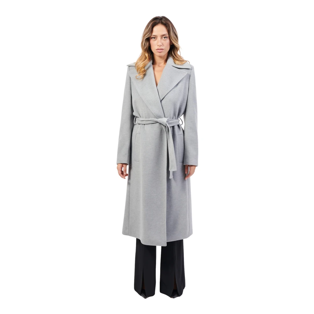 Jijil Grijze Lange Jas met Riem Sluiting Gray Dames