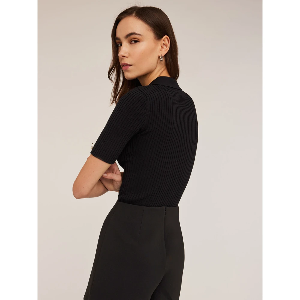 Motivi Gebreide Polo Shirt Black Dames