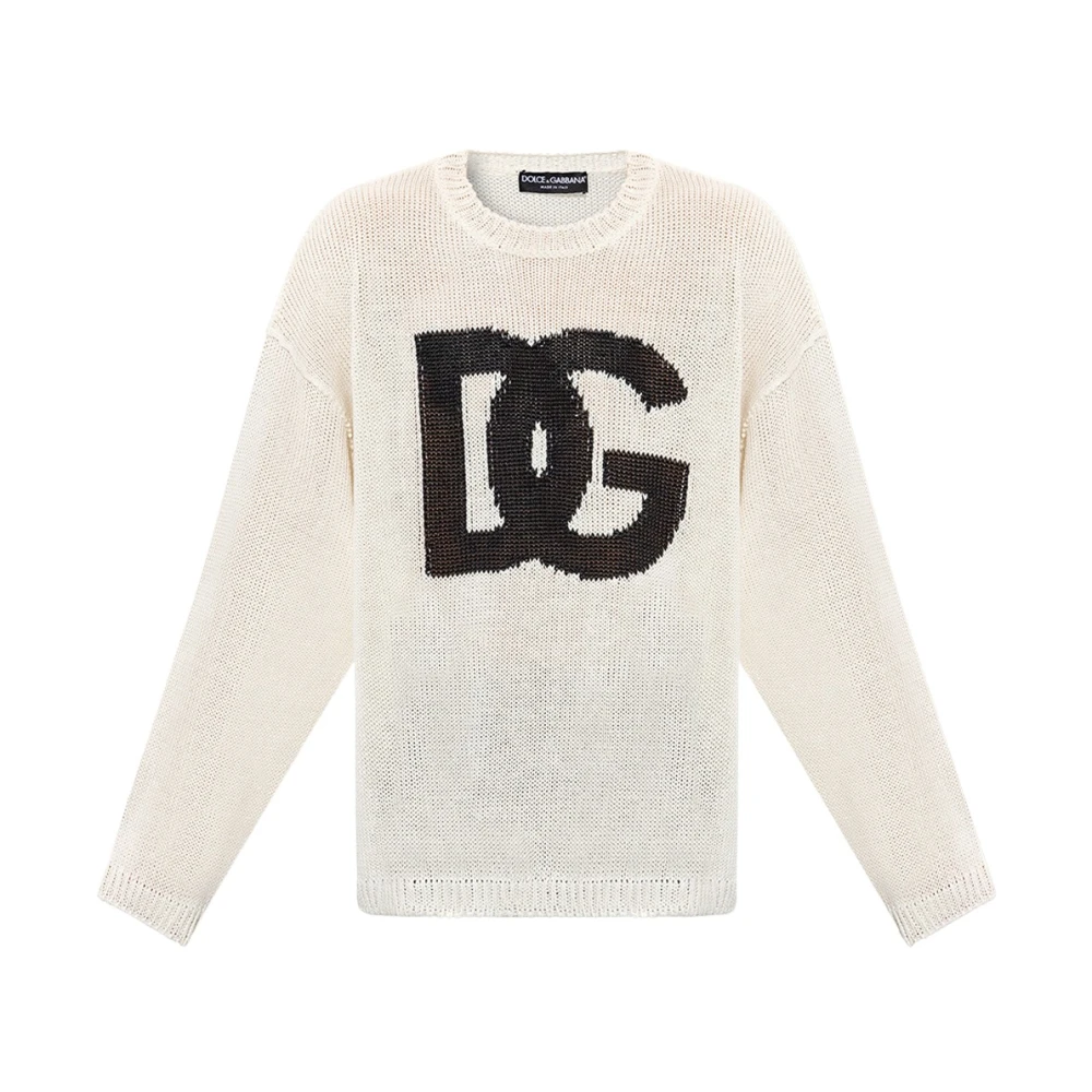 Dolce & Gabbana Men's Beige Round-Neck Knitwear,, Jumper With Logo Medium
