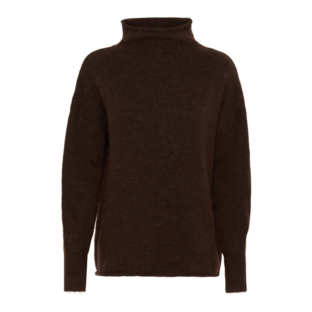Soaked in Luxury Hoge Hals Pullover Sweater Hot Fudge Brown Dames