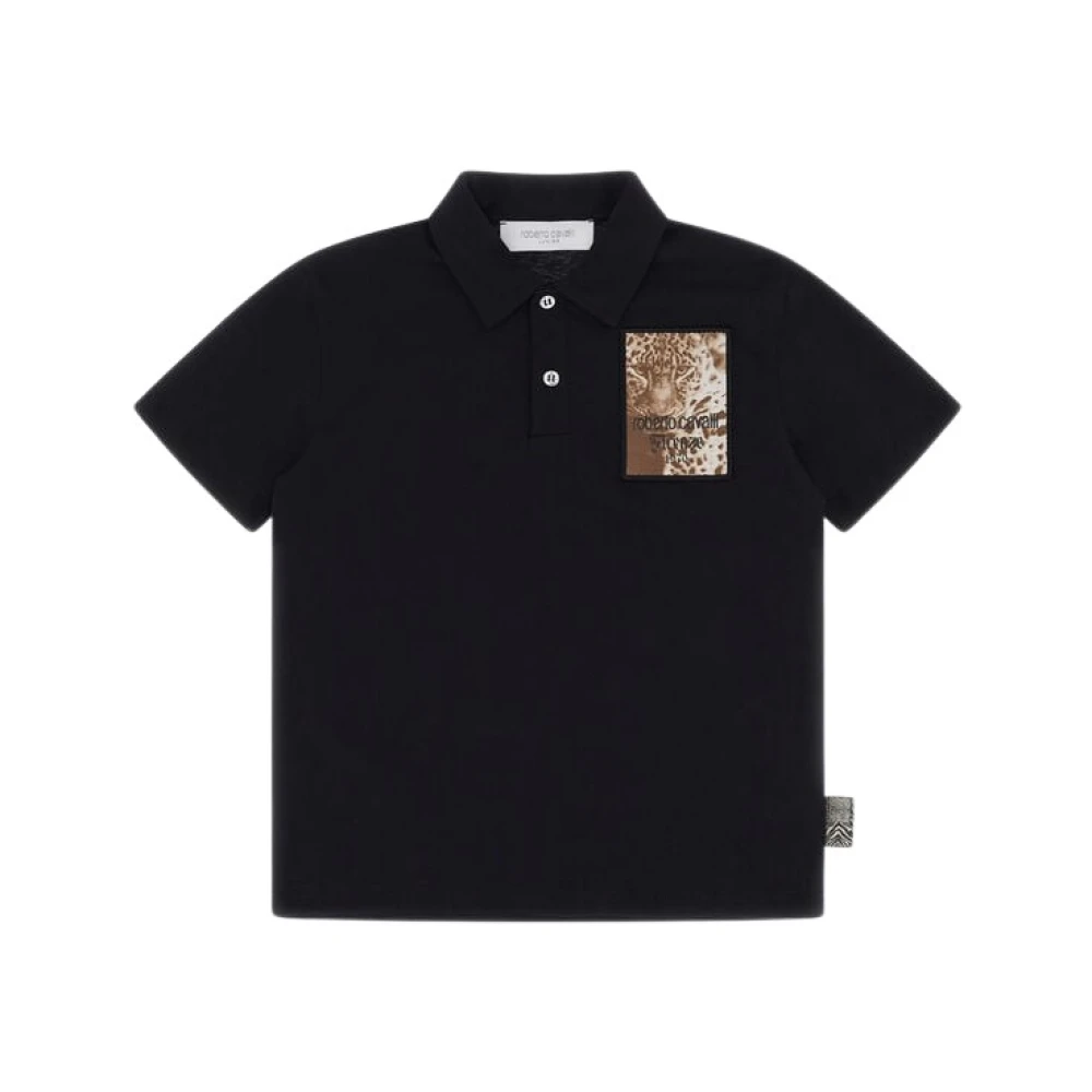 Roberto Cavalli Black Logo Polo Shirt Made In Italy - Male - Kids Short Sleeve T-Shirts - 12 Y - Kids