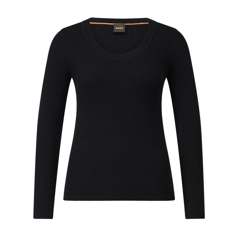 Hugo Boss Ribgebreide Trui Elegant Uiterlijk Black Dames