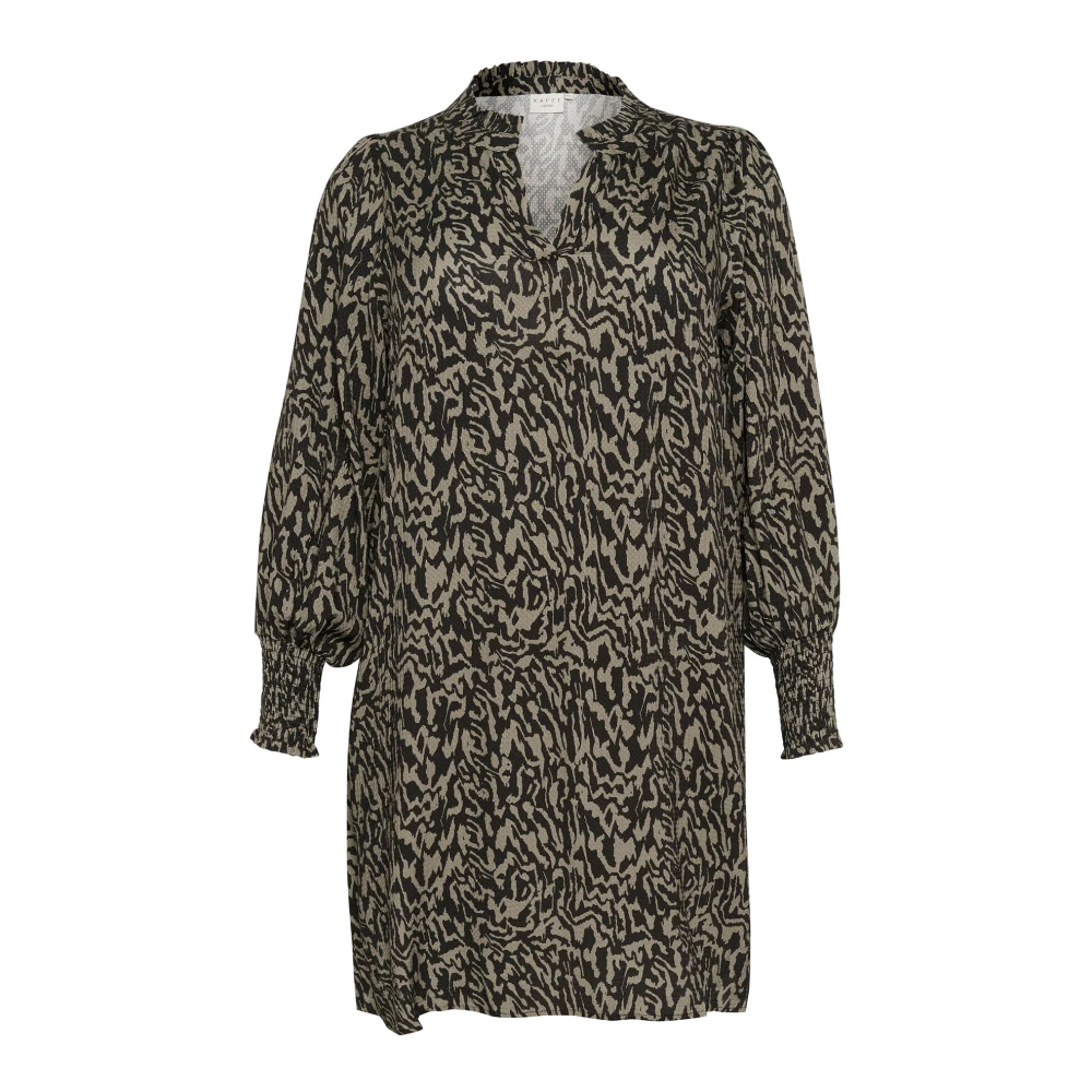 Kaffe Curve Grafische Lijnen Jurk met Pofmouwen Black Dames