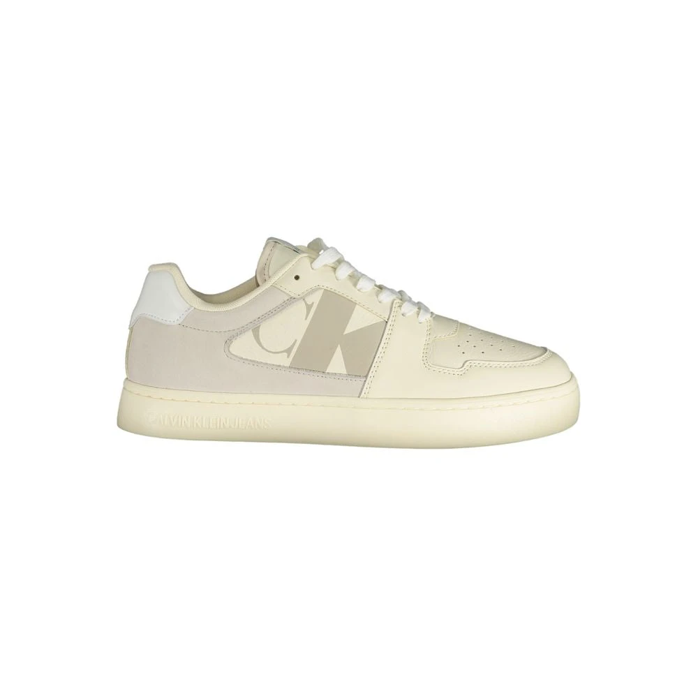 Calvin Klein Men's Beige Sneakers, 7 Uk, White Polyester Sneaker