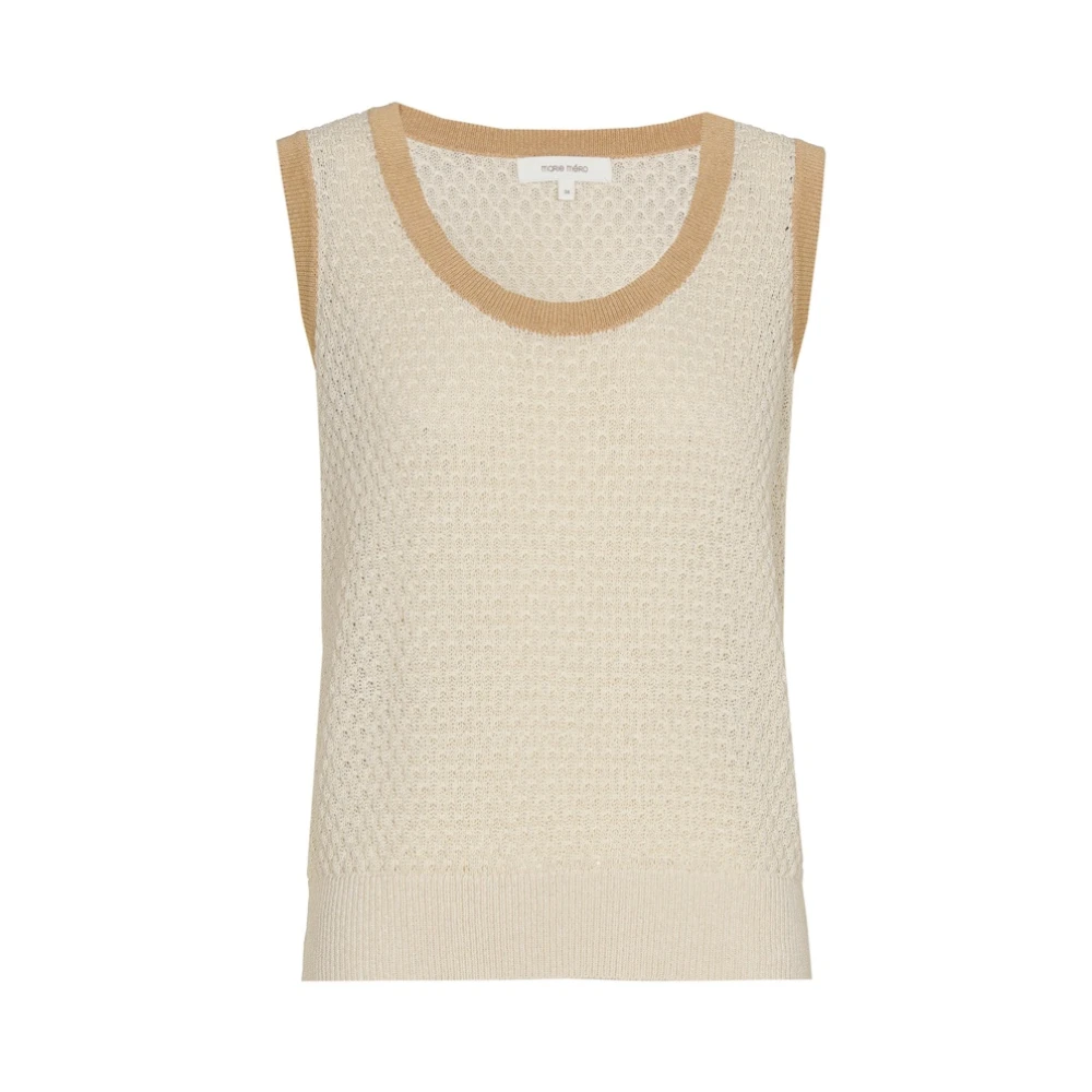 Marie Méro Beige Gebreide Top met Bruine Rand Beige Dames