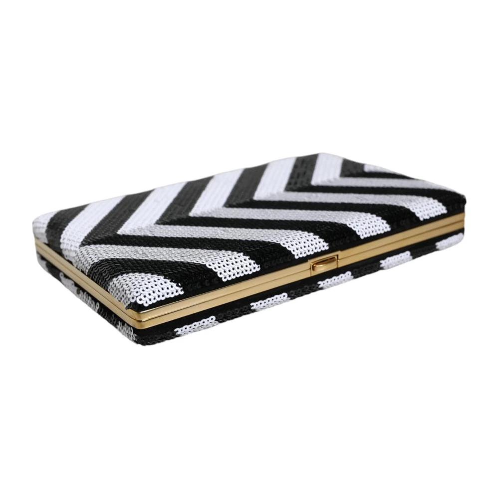Dolce & Gabbana Zwart en wit frame clutch met gouden details White Dames