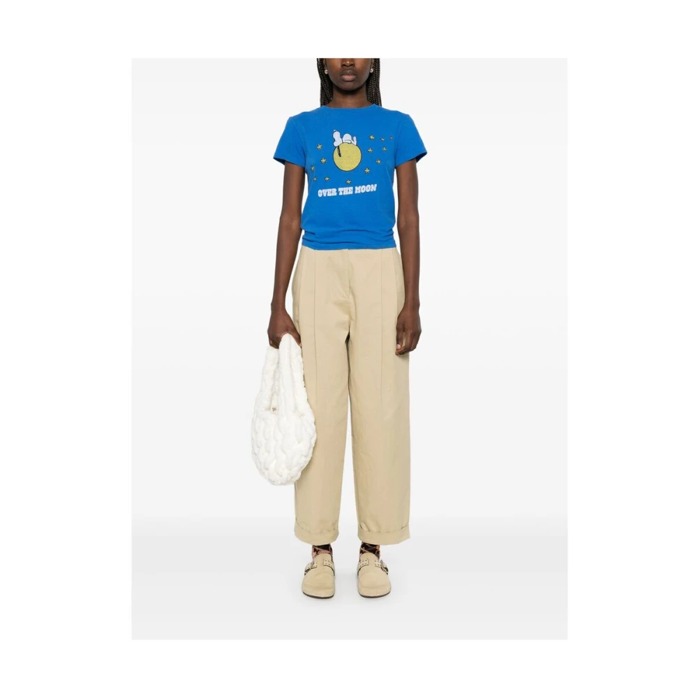 Re Done Kobaltblauwe Geribbelde Crew Neck T-shirt Blue Dames