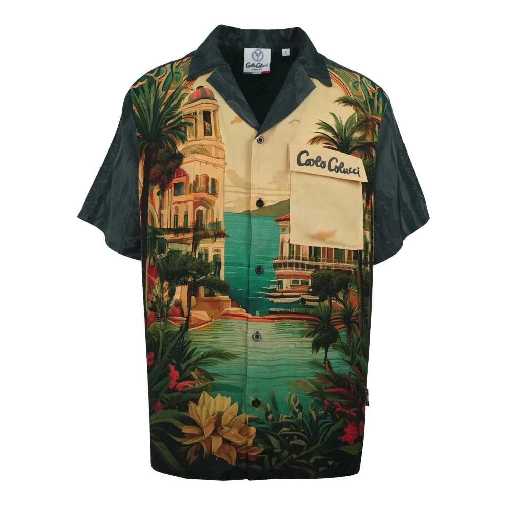 Carlo Colucci Men's Multicolor Short Sleeve Shirts, M, Printed Short Sleeve Shirt