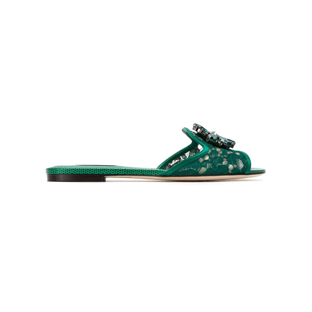 Dolce & Gabbana Women's Green Crystal-Embellished Lace Sandals