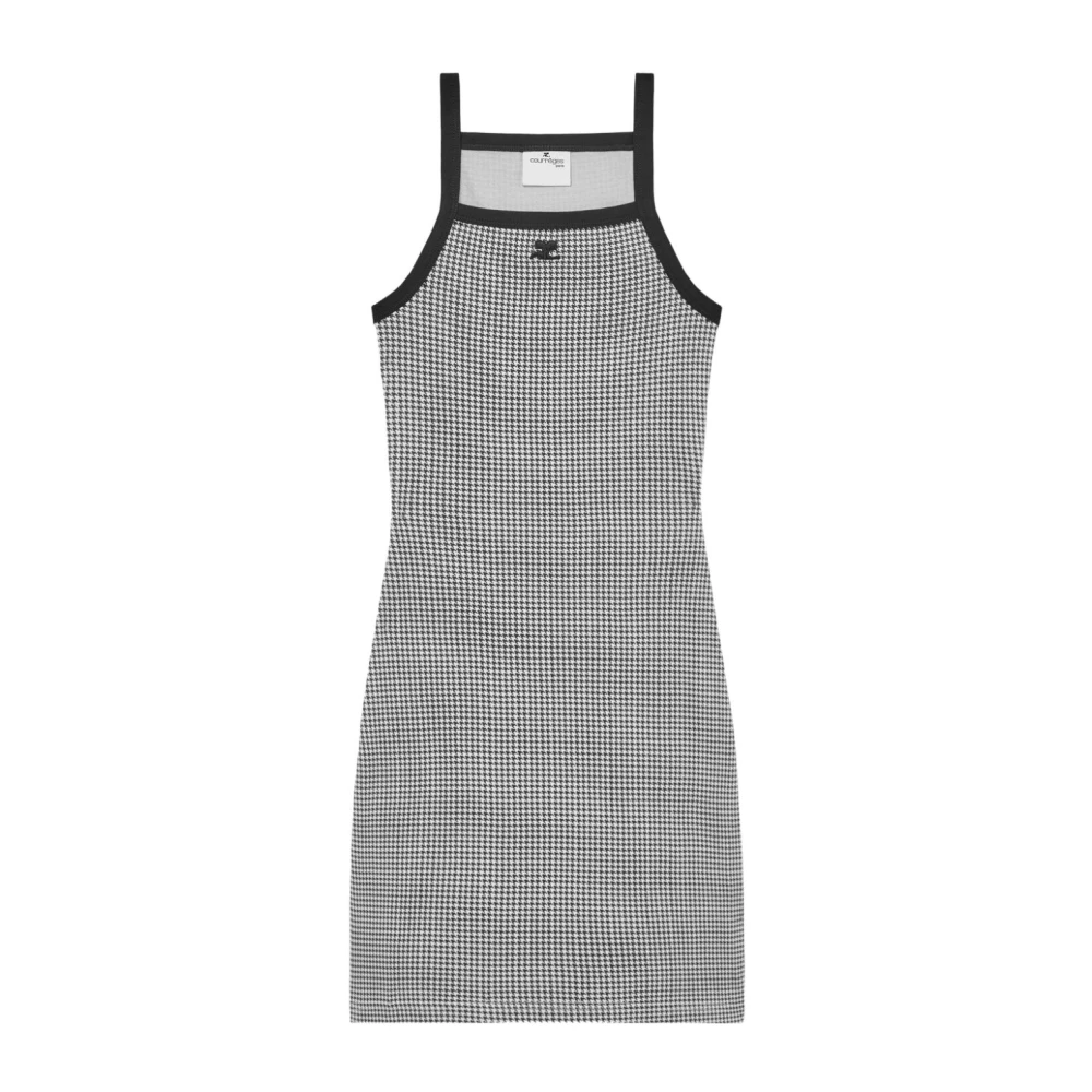 Courrèges Houndstooth Square Neck Klänning Gray, Dam